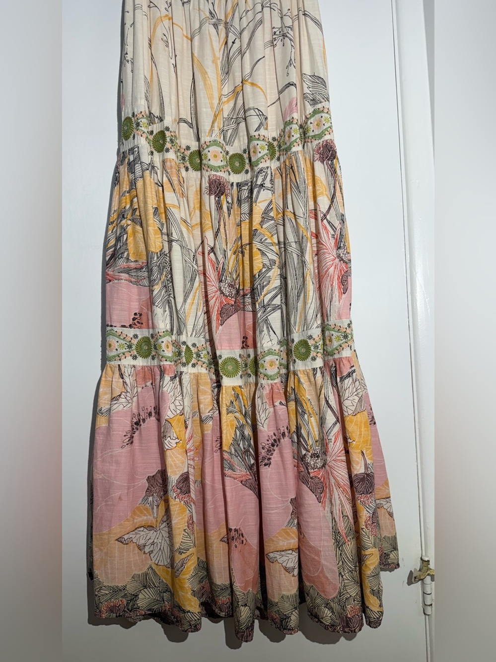 Anthropologie Floral Maxi Dress in Blush, Cream & Green Accents - Picture 9 of 12
